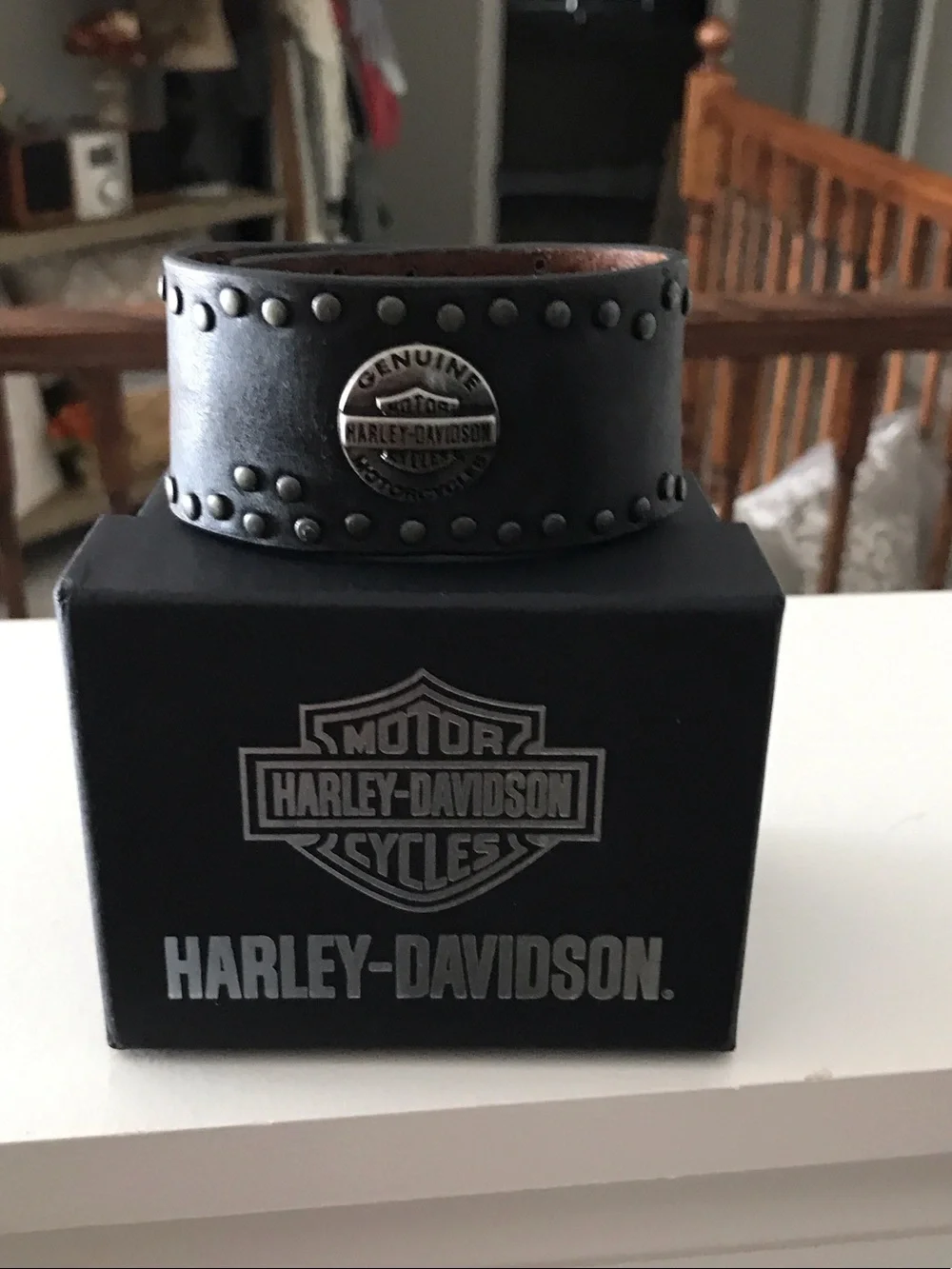 Harley-Davidson Black Leather Studded Cuff with Metal Emblem